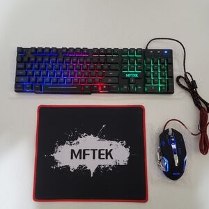 MFTEK Gaming Rainbow Backlit Wired Keyboard & Mouse Combo + Mouse Pad